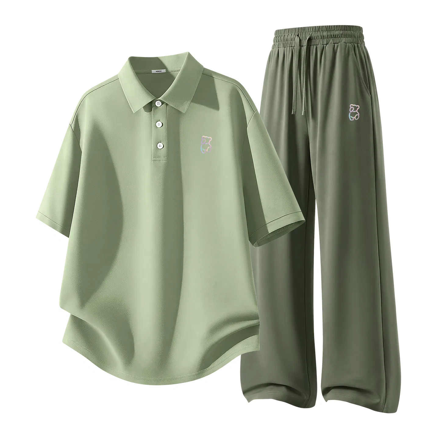 Комплект спортивной одежды для детей безрукавка и шорты Dazzling Color Bear MINISO, Gray Pea Green + Olive Green