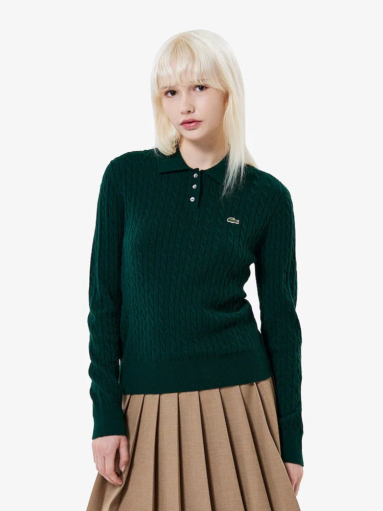 Свитер женский LACOSTE с косами, Green