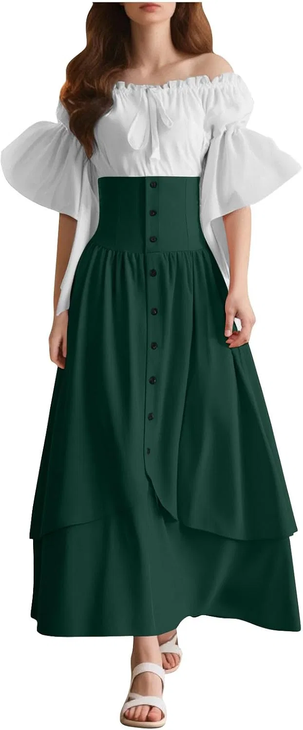 Женское вечернее платье с открытыми плечами Medieval Dress, Green