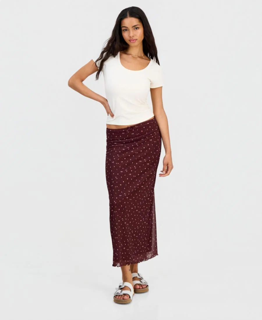 Юбка миди из сетки с принтом, модель Hippie Rose, Burgundy Ditsy Floral