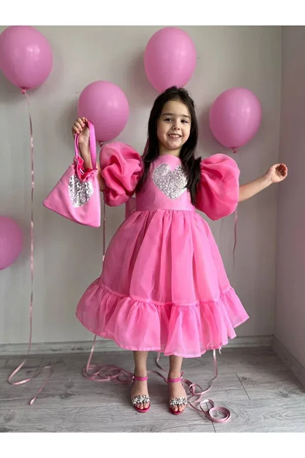 Детское платье для девочек с принтом Karolin Princess Sare Çocuk Giyim, Pink