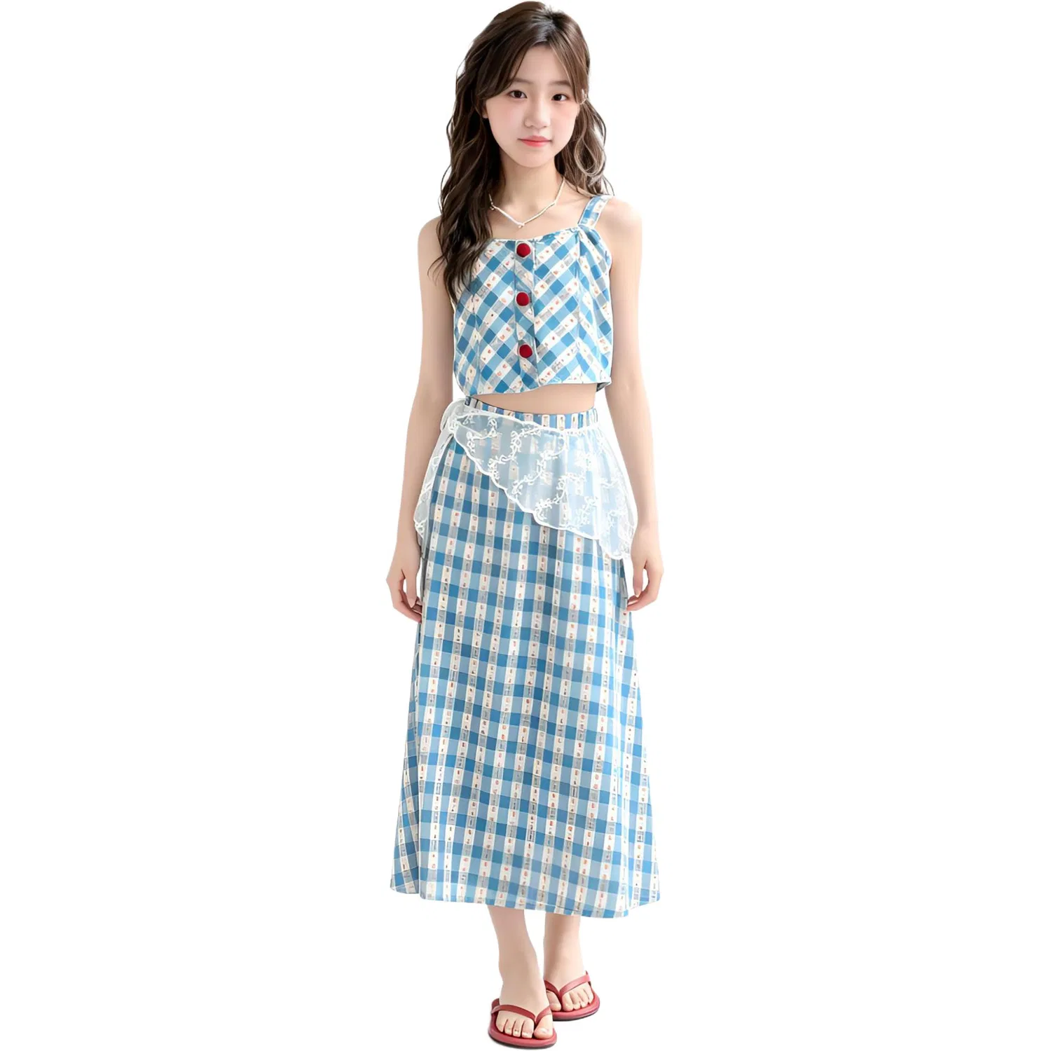 Детский комплект из топа и юбки с принтом Blue Plaid Clothing Sets YALU