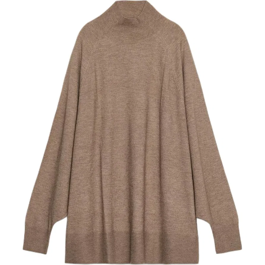 Женский свитер с полу-водолазкой, средней плотности, Brown/Dark Taupe, ZARA