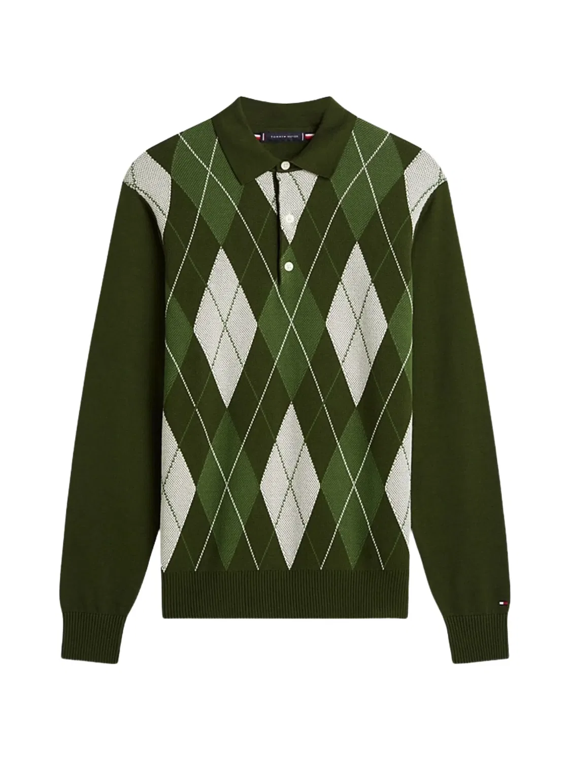 Рубашка-поло с длинными рукавами и ромбовидным узором Tommy Hilfiger, зеленый