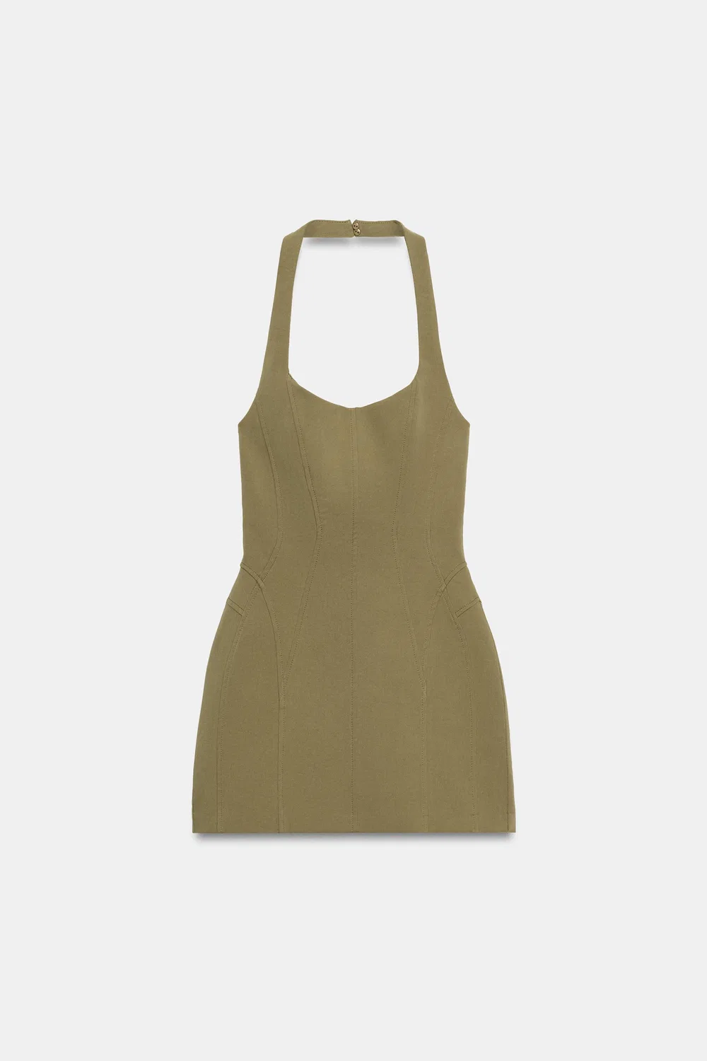 Короткое платье с завязкой на шее ZARA, Light khaki — фото 4