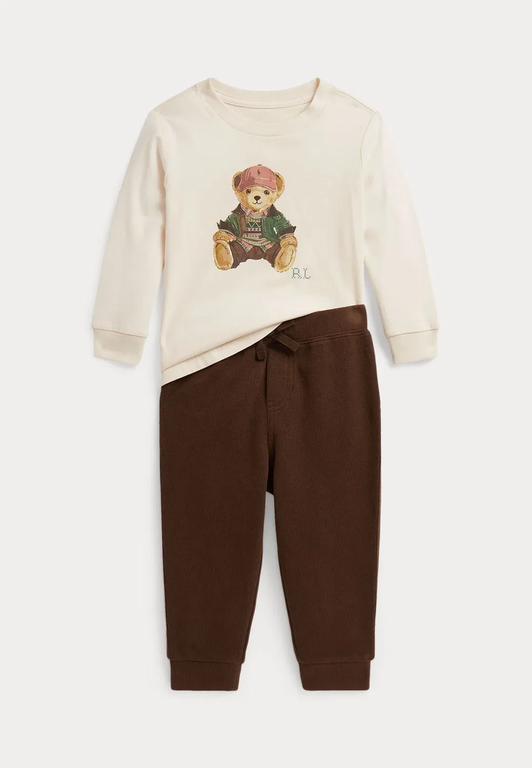 Хлопковая футболка Polo Bear и спортивные брюки (0-2 года) - футболка с длинными рукавами Polo Ralph Lauren, Estate Cream