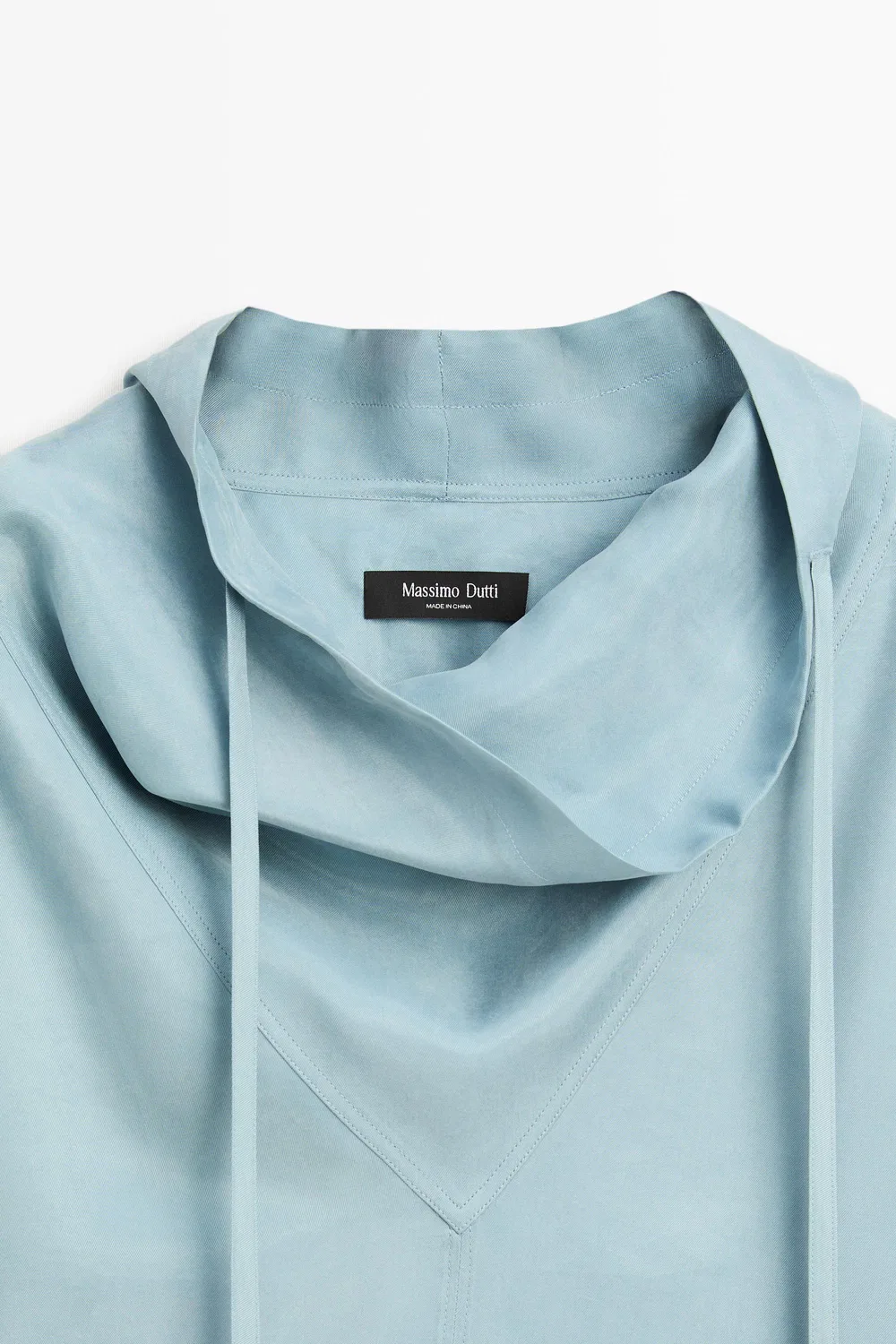 Рубашка Massimo Dutti, струящаяся, с высоким воротником и завязками, серый синий — фото 4
