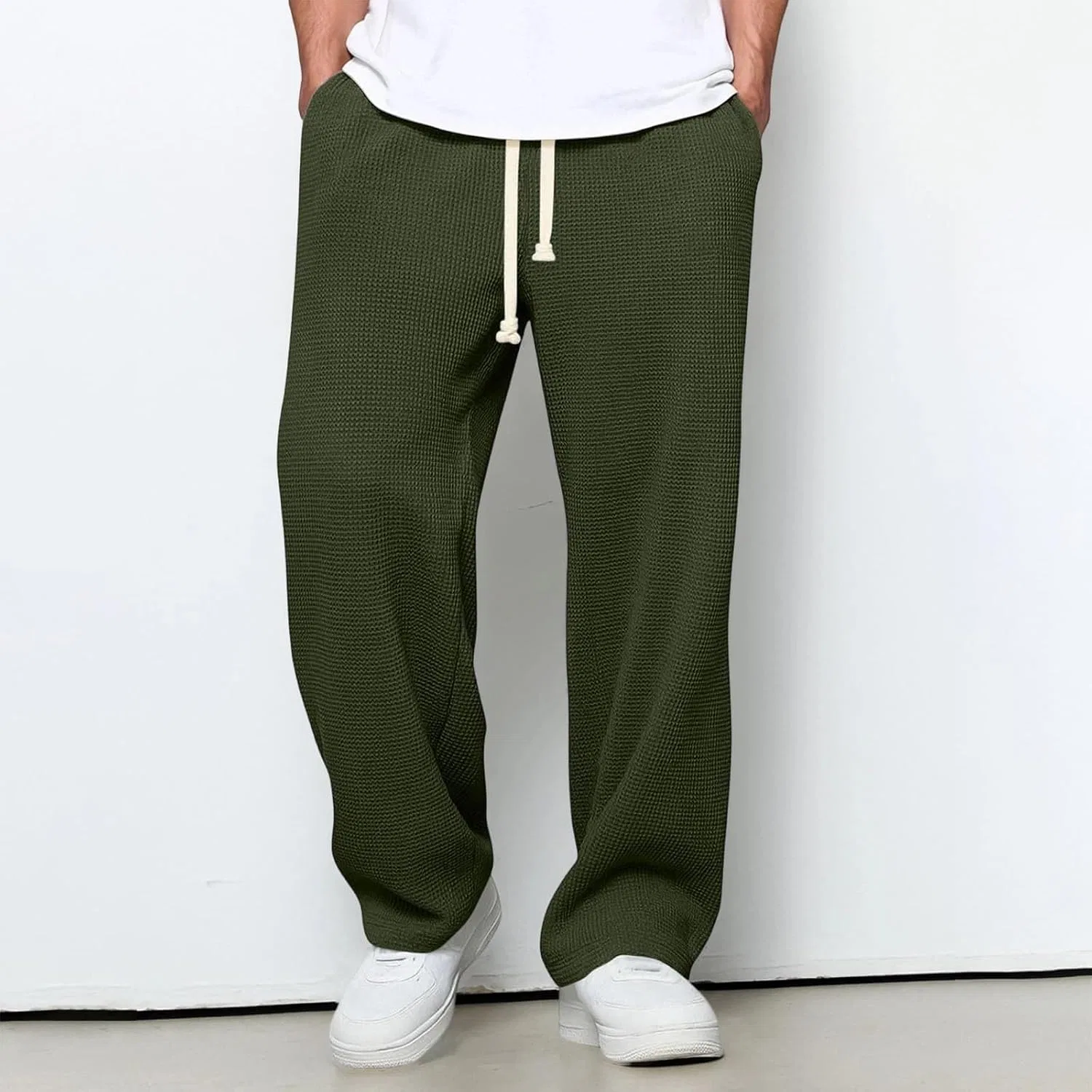Мужские широкие спортивные брюки на резинке, тёмно-зелёный — фото 2