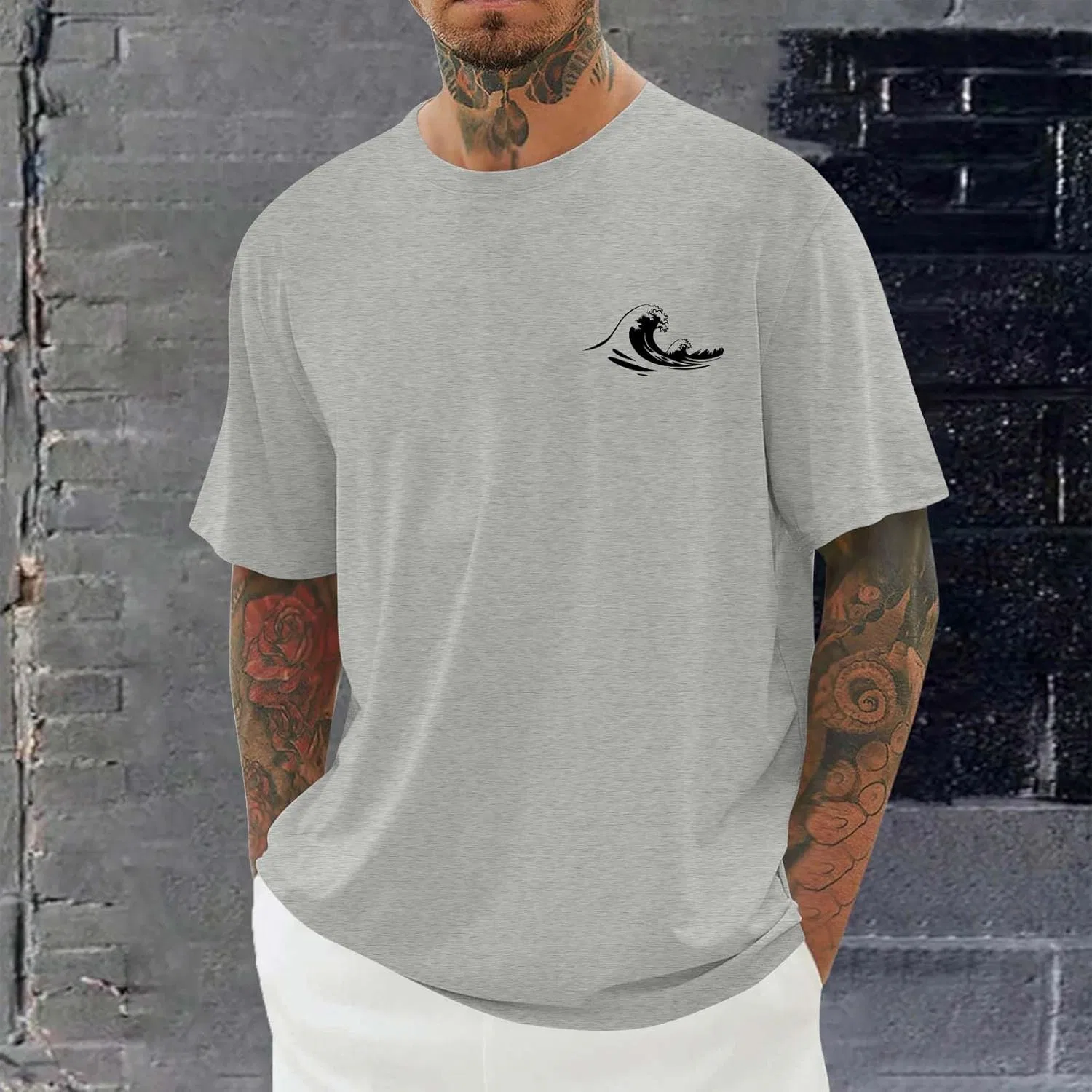 Мужская футболка с пальмами Oversized Drop Short Sleeve Summer Tropical T Shirt, Gray — фото 2