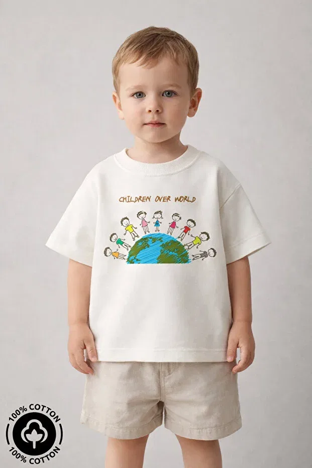 Детская футболка оверсайз с принтом Unisex crew neck april 23 Miniel, White