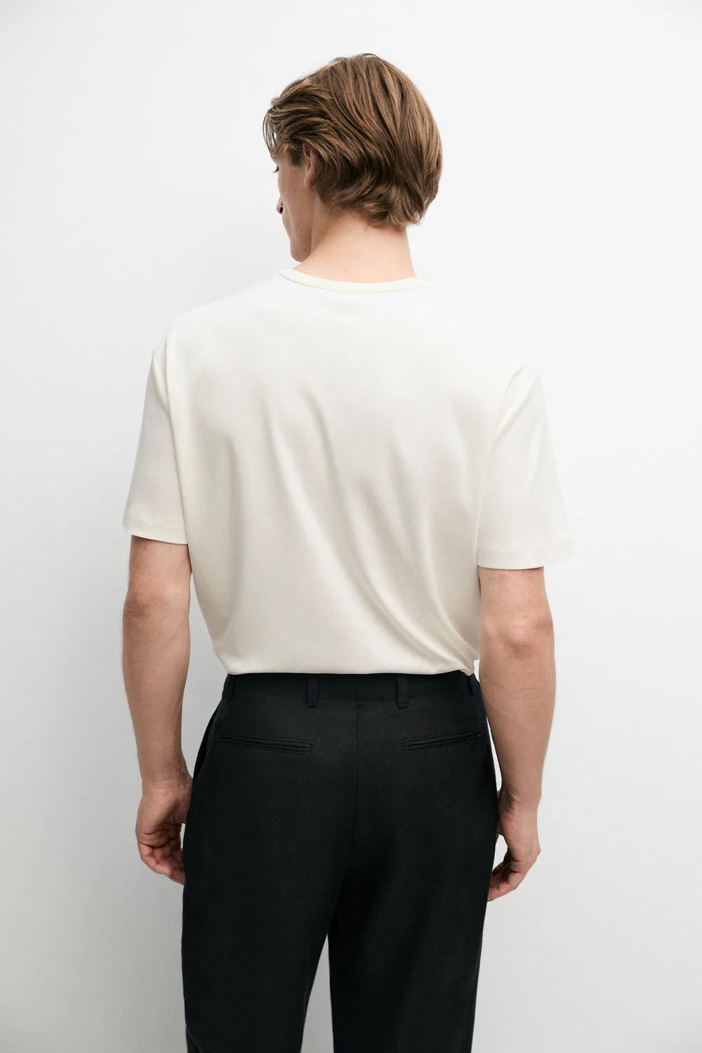 Футболка Massimo Dutti, хлопковая, ваниль — фото 3
