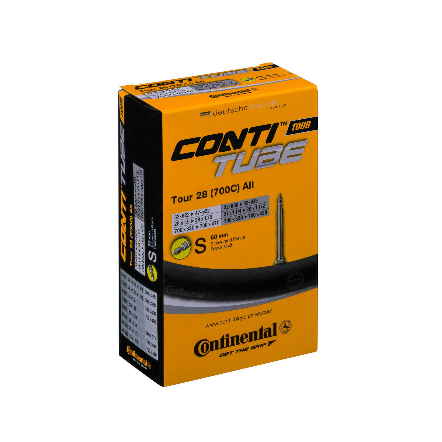 

Воздушная камера Presta клапан Continental Tour 28x1 1/4-1.75, черный / черный / серебристый