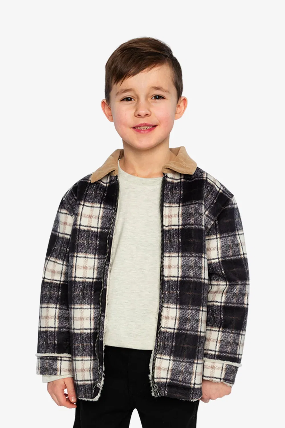 Детская куртка на молнии с принтом в клетку Deux par Deux, Blue and Beige Checks — фото 2