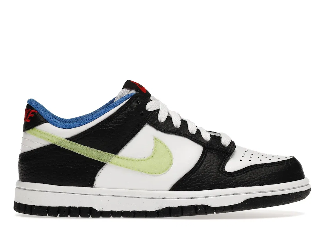 Детские кроссовки с перфорированным носком Nike Dunk Low Nike, White/Black/Signal Blue/Light Lemon Twist