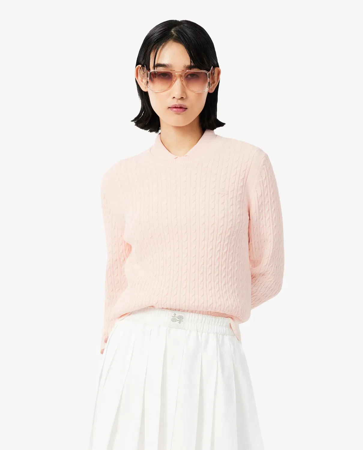 Женский джемпер Lacoste с косами и полосками, Rosa