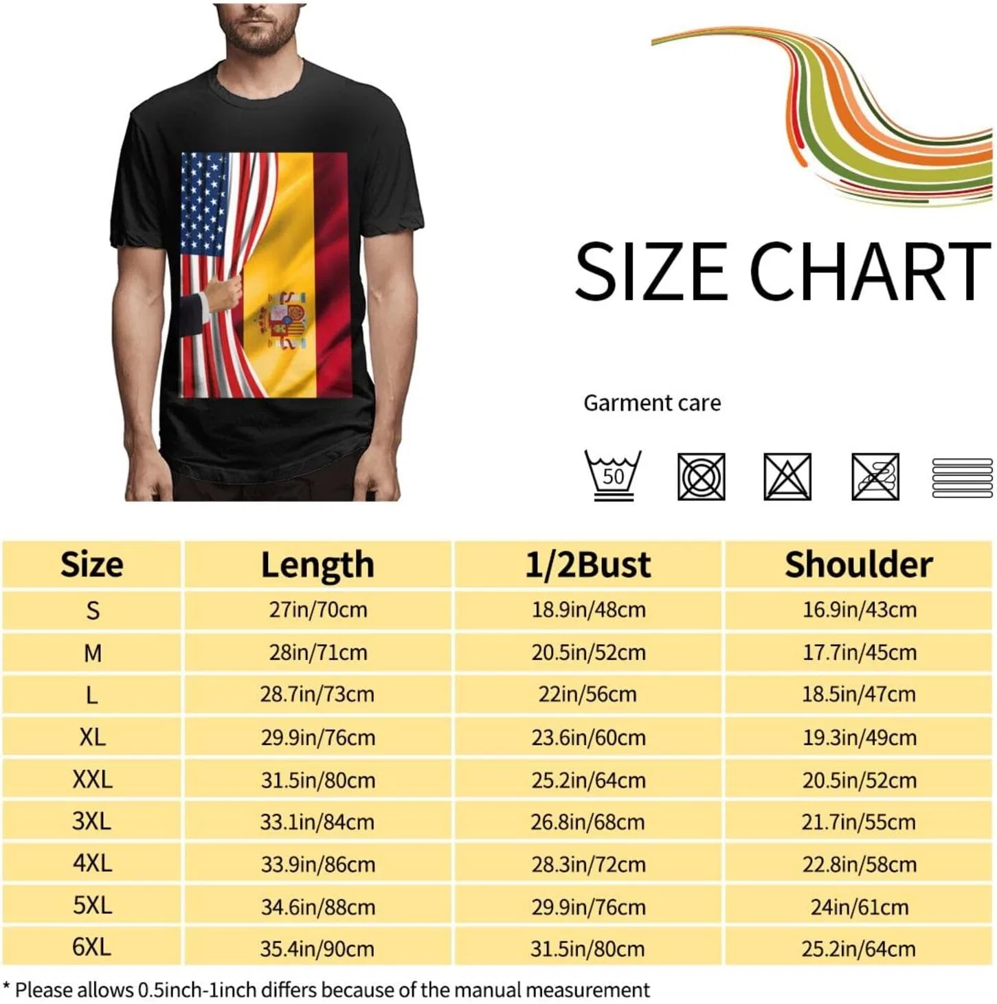 Мужская футболка с флагами Америки и Испании Regular Fit, Black — фото 3