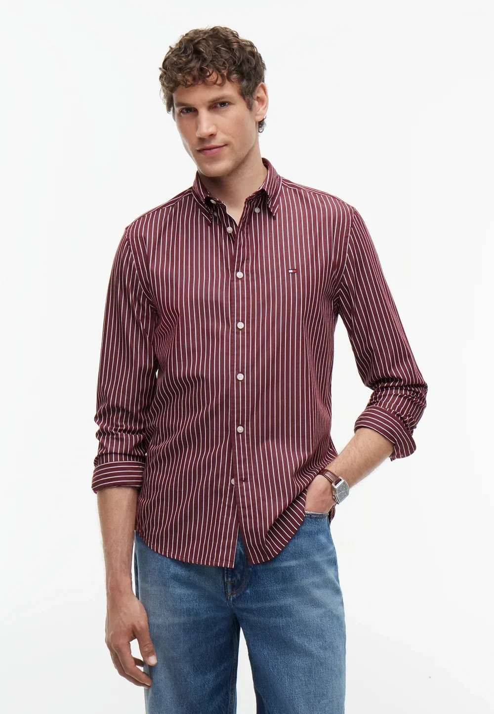 Рубашка Flex hairline poplin rf - рубашка Tommy Hilfiger, Deep Rouge