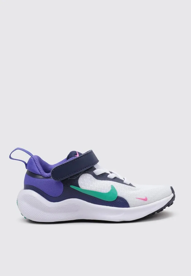 Детские кроссовки с эластичными шнурками Revolution 7 NIKE, White Stadium Green Persian Violet — фото 3