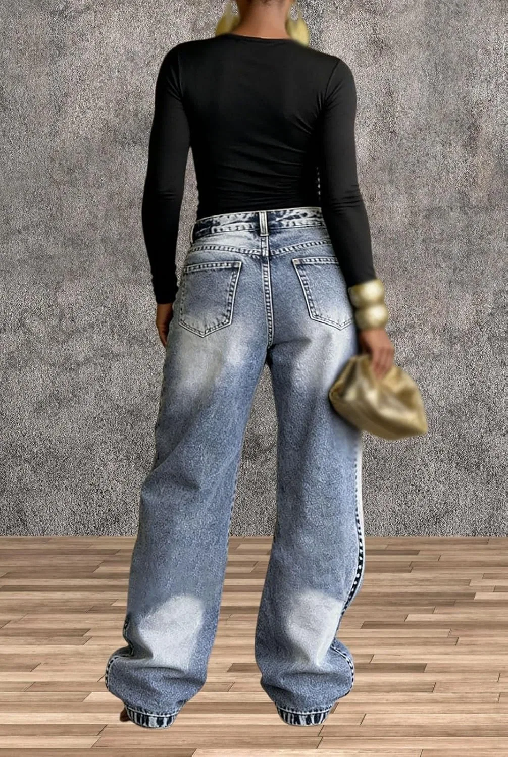 Джинсы High-Waisted Wide Leg, Синий — фото 3
