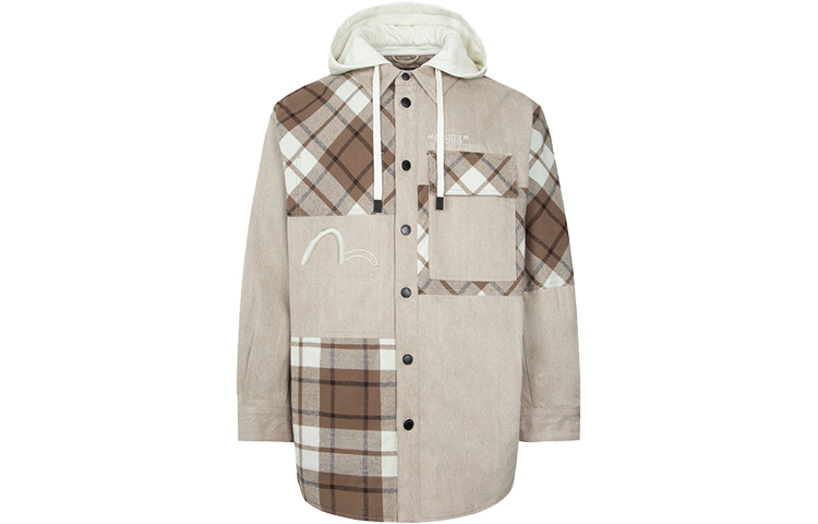 

EVISU Куртка мужская в земляных тонах с клетчатым узором, Earth Tone/Plaid
