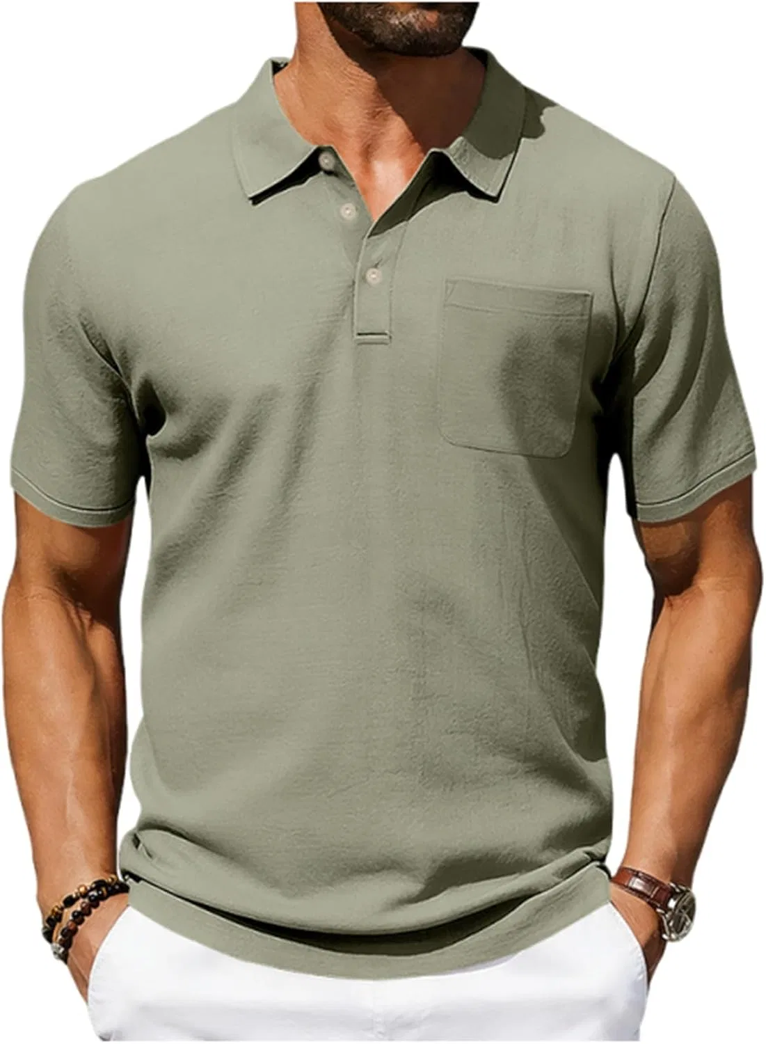 Мужская повседневная рубашка из льна и хлопка, Army Green