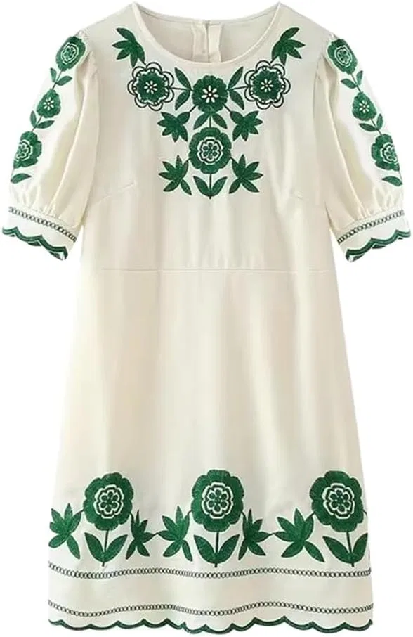 Женское платье с цветочной вышивкой A-line, Lightgreen