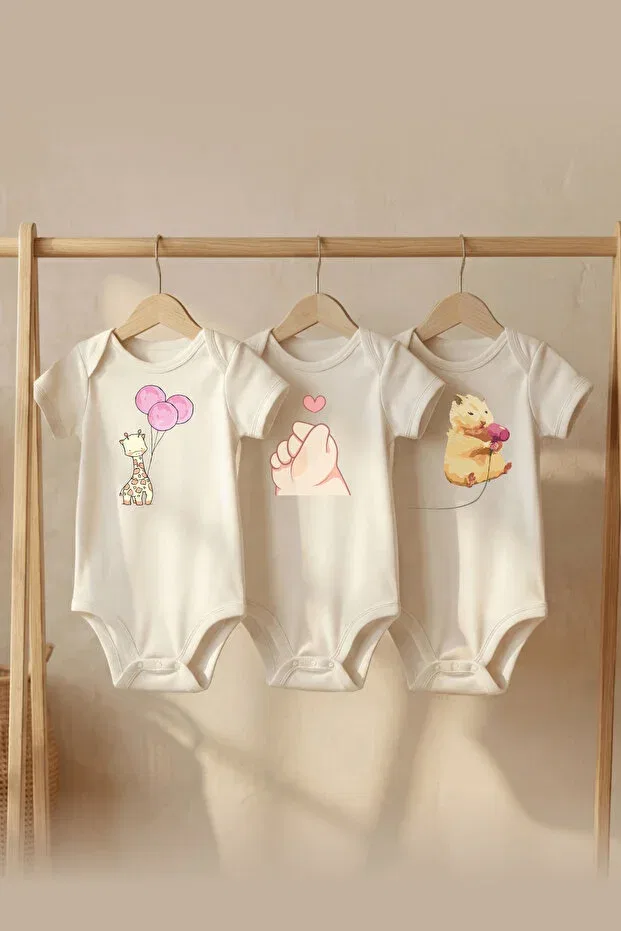 Детское боди-комбинезон для новорожденных с принтом 3 шт Giraffe and Hamster Liljoy, Giraffe And Hamster