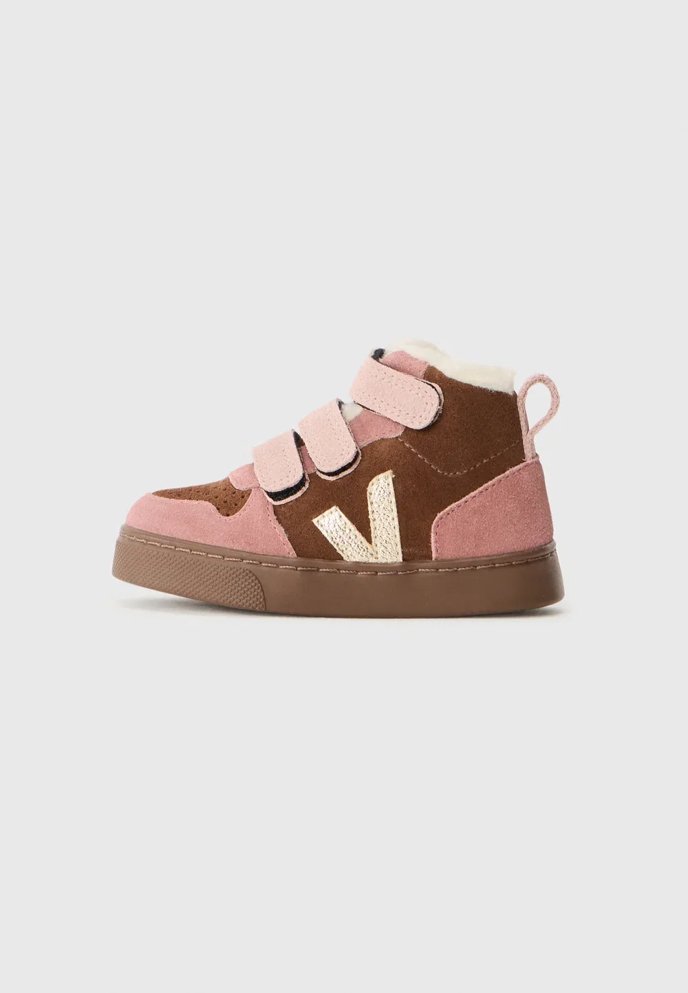 Маленькие унисекс кроссовки v10 - высокие кроссовки Veja, Walnut/Platine/Bark