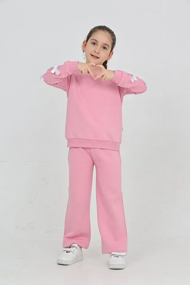 Детский комплект свитшота и брюк из футера с бантом Erdem Kids, Pink