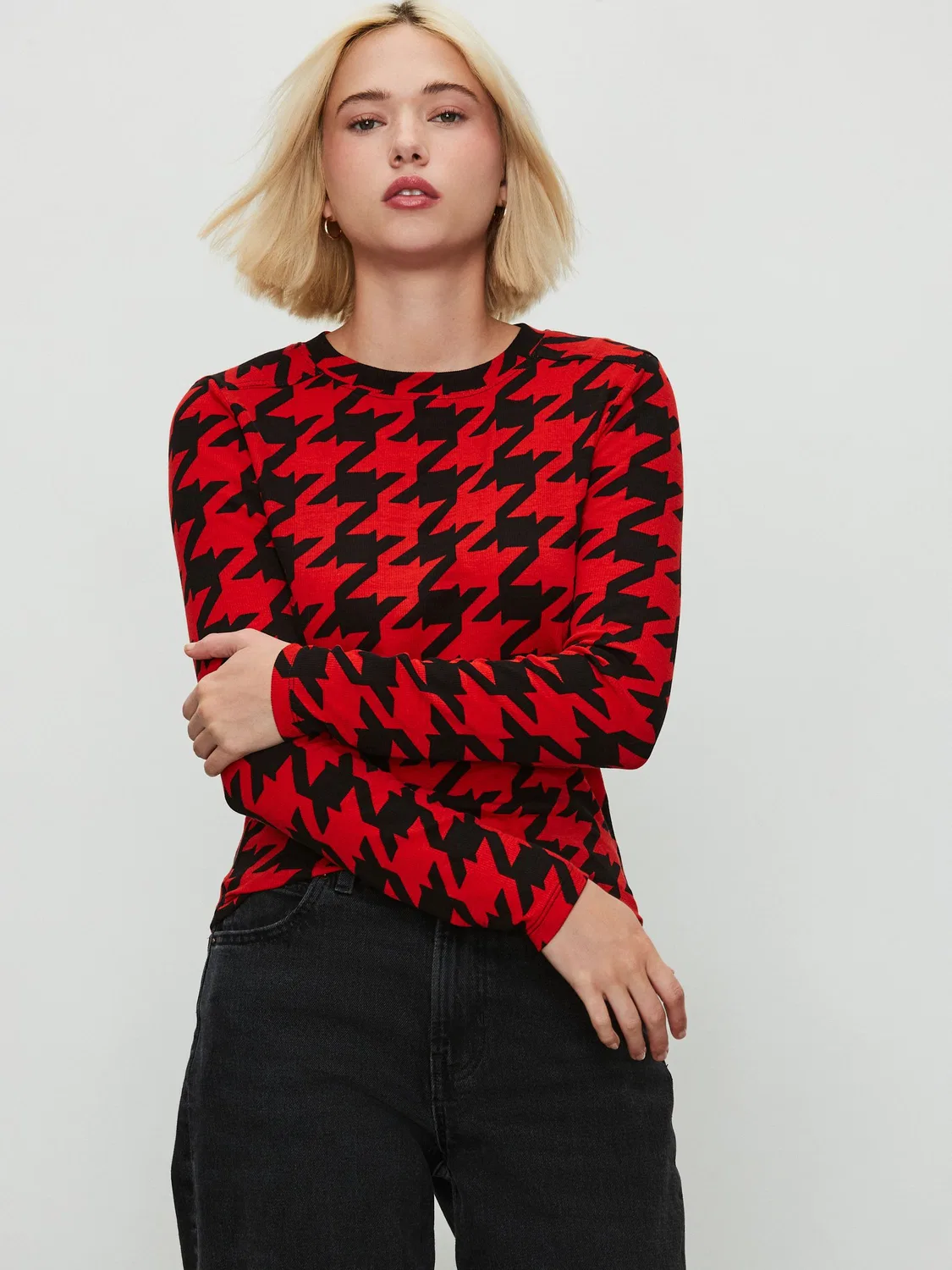 Футболка с длинным рукавом, ребристая, мягкая, Red/Black Next — фото 2