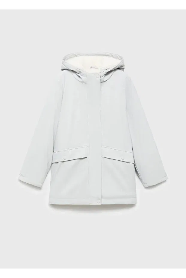 Детское пальто для девочек с капюшоном Mango Kids, Sky Blue — фото 3