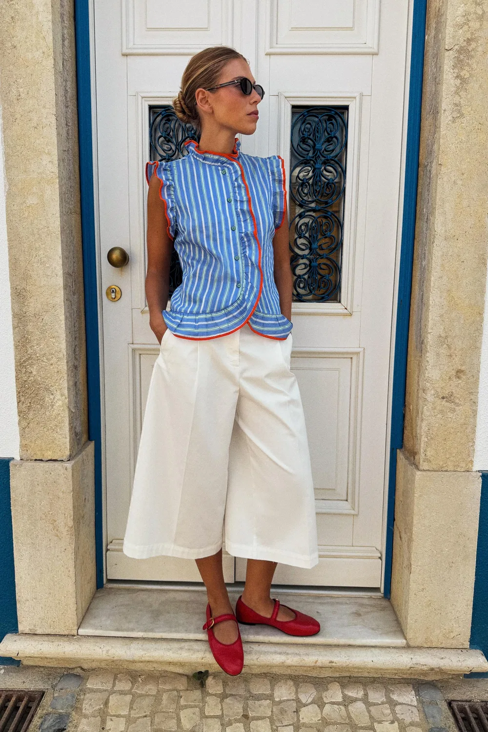 Полосатая рубашка с оборками ZARA, Blue