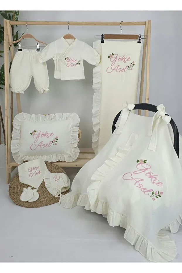 Детский комплект для выписки из муслина с вышивкой Rose Model-2, Gros Shop, Ekru-1 — фото 3