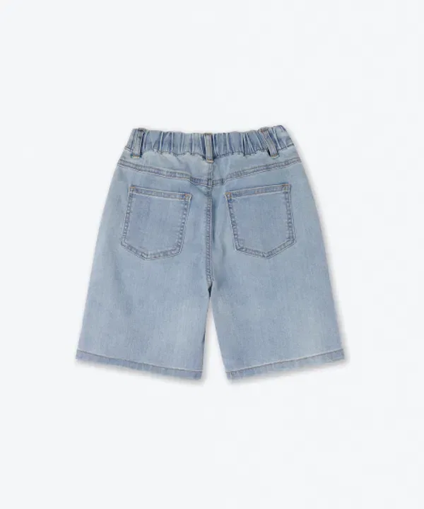 Шорты джинсовые с одним защипом, широкие на резинке, Musinsa Standard Kids, light indigo — фото 2