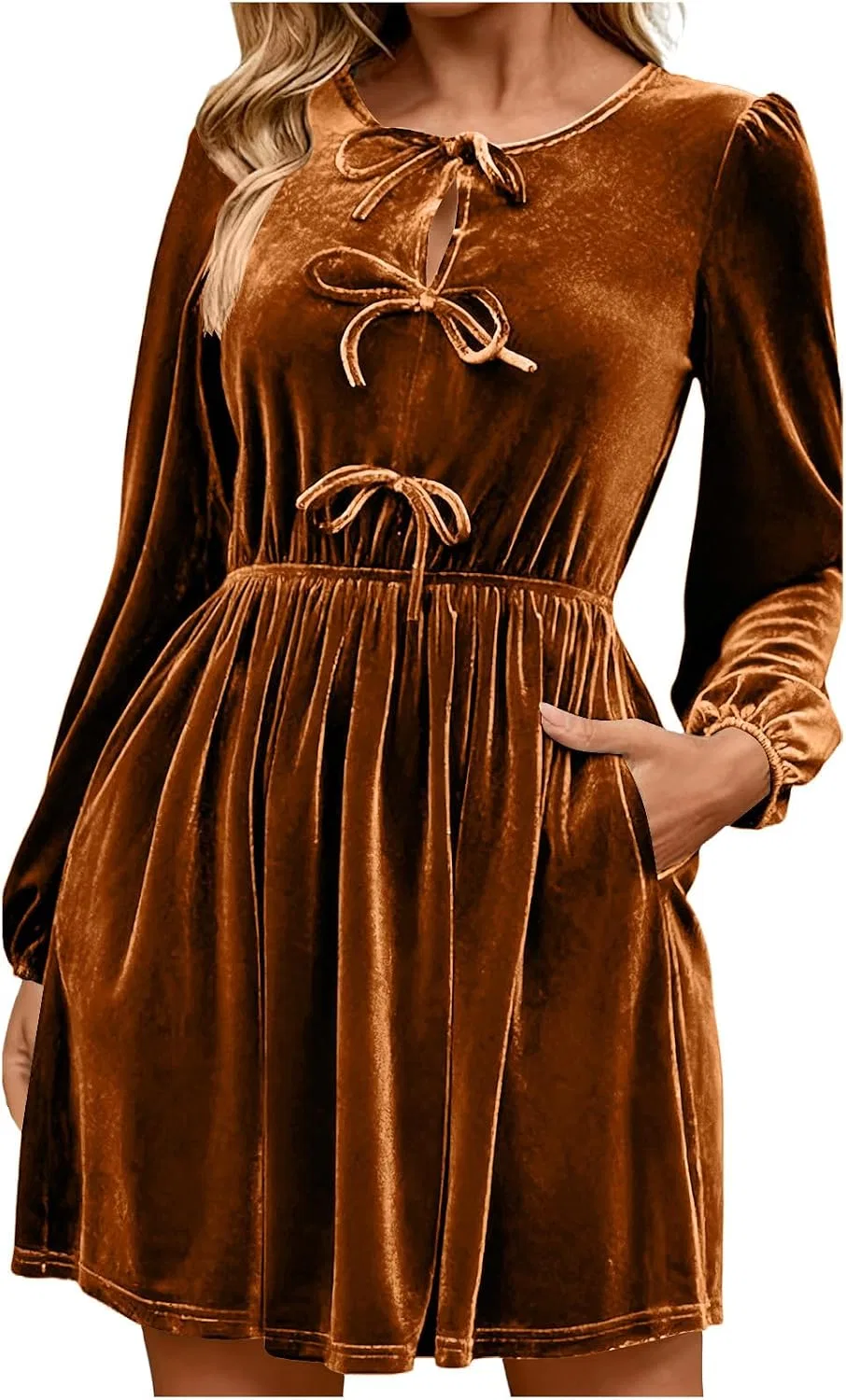 Женское A-силуэта платье с бантом Velvet Dress, Gold