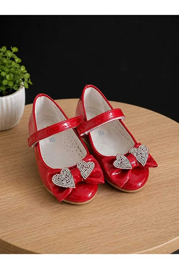 Детские балетки для девочек с принтом Red ballet flats with bow and heart stone detail Marka, Red
