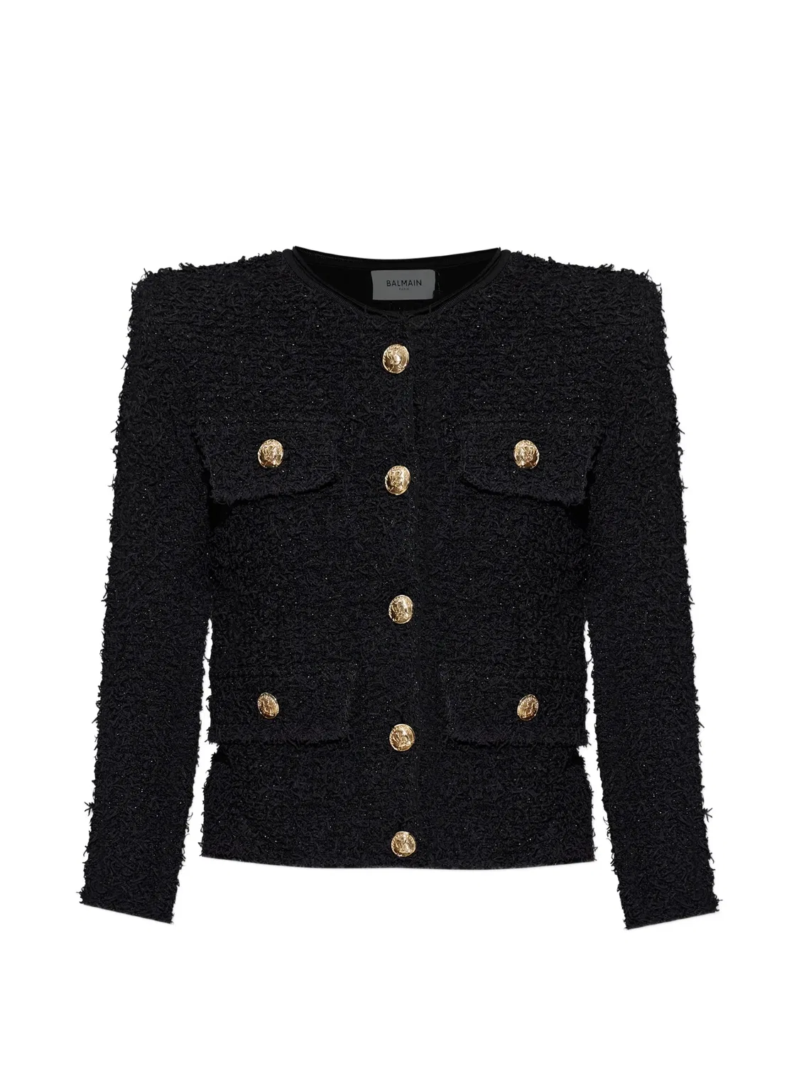 Твидовый жакет с подплечниками Balmain, черный