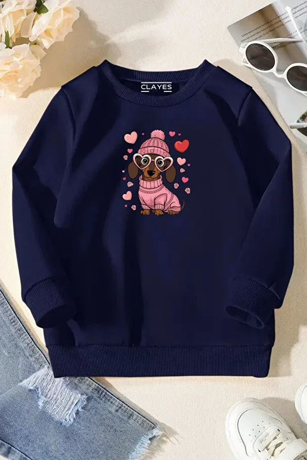 Детские свитшот для девочек с принтом Heart Dog Sweetline, Белый