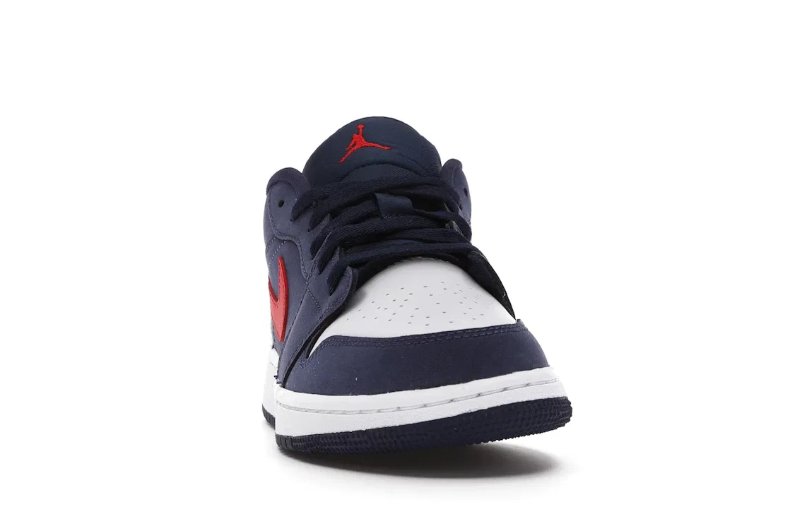 Детские кроссовки для мальчиков с кожаным верхом Jordan 1 Low Jordan, Midnight Navy/White-University Red — фото 2