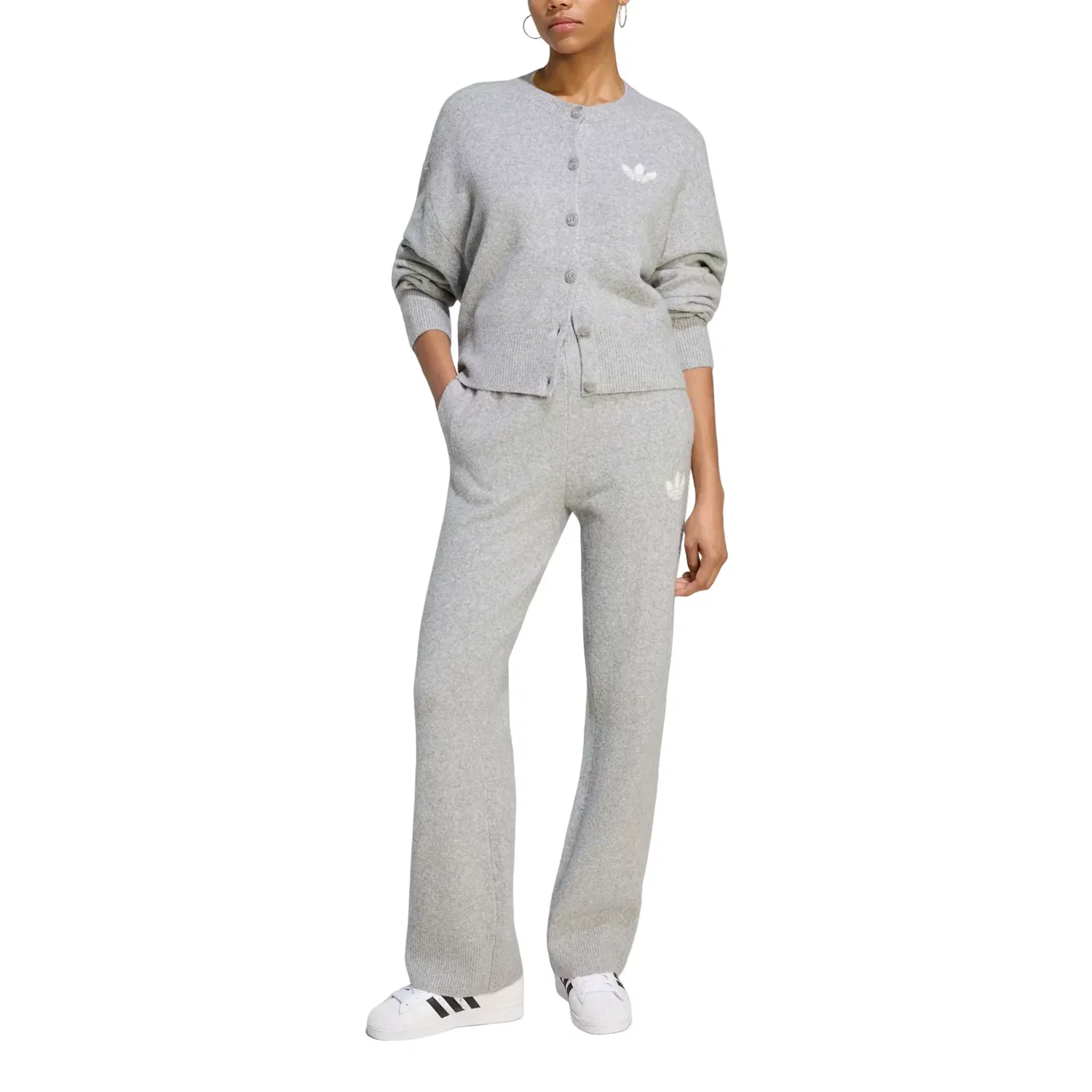 Женская куртка Essentials Knit Cardigan Asia Sizing 'Medium Grey Heather' adidas, Medium Grey Heather — фото 4