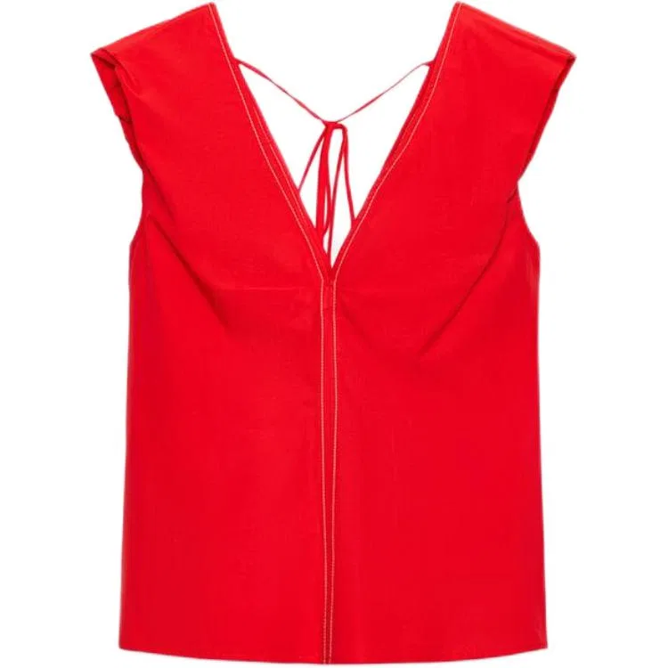 Женский топ без рукавов с V-образным вырезом Coral Red ZARA