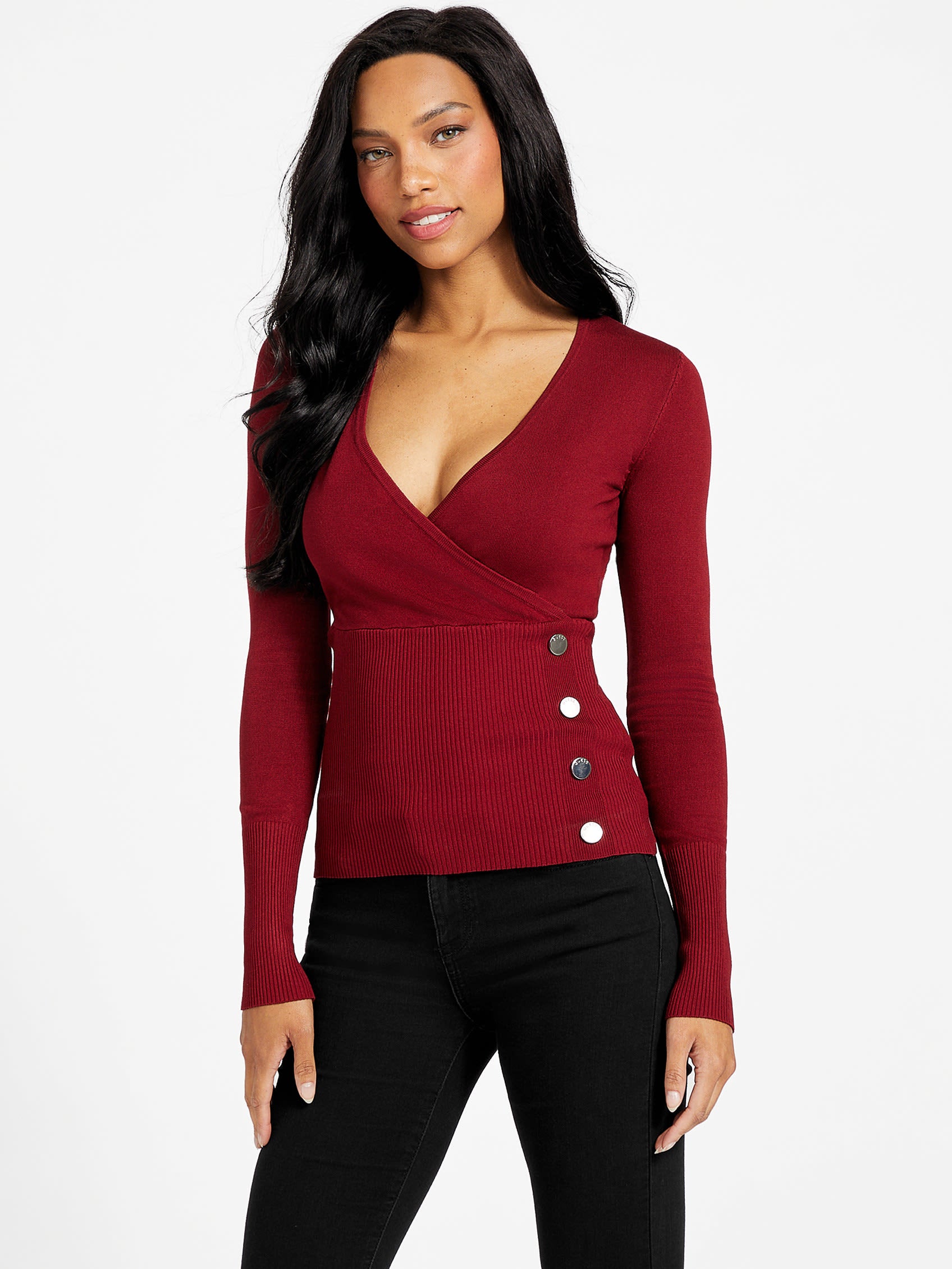 

Топ Вики Сюрплис Guess Factory, цвет beet juice red
