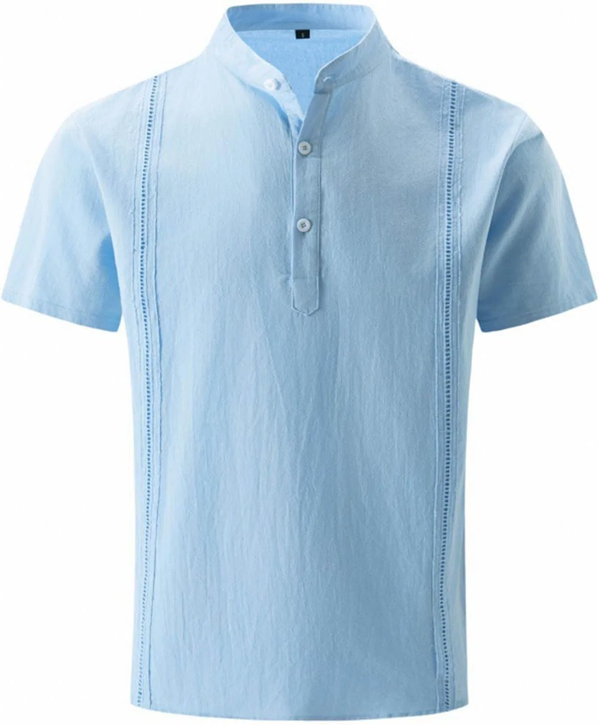Мужская дышащая рубашка с коротким рукавом из хлопка и льна, Light Blue