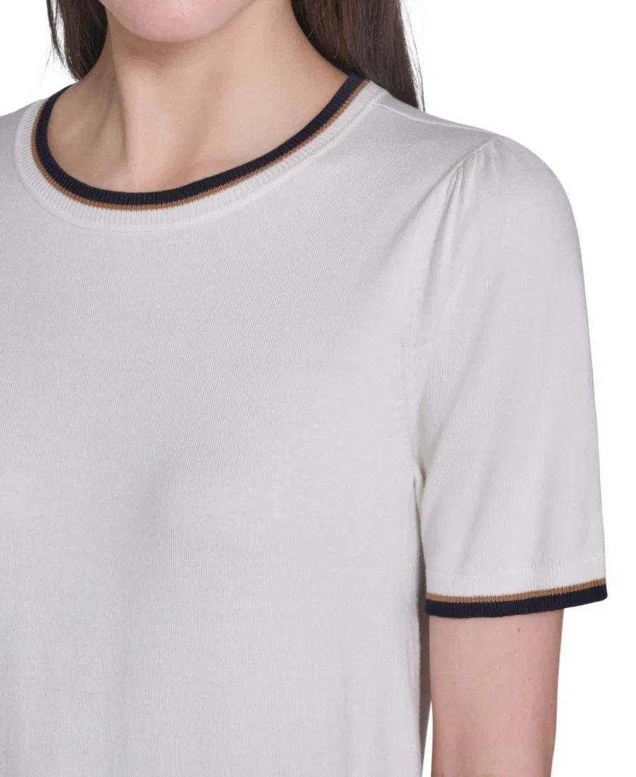 Свитер женский с коротким рукавом, хлопковый Tommy Hilfiger, Ivory Multi — фото 4