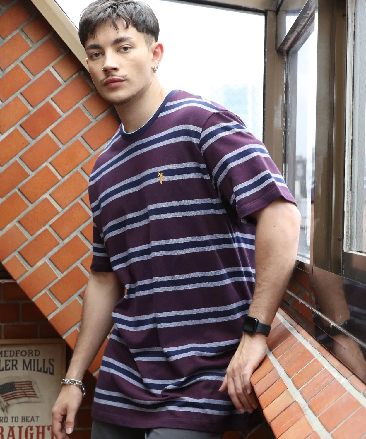 Мужская футболка с длинным рукавомYD BIRDEYE STRIPE JERSEY SS T-SHIRT U.S. POLO ASSN., Maroon