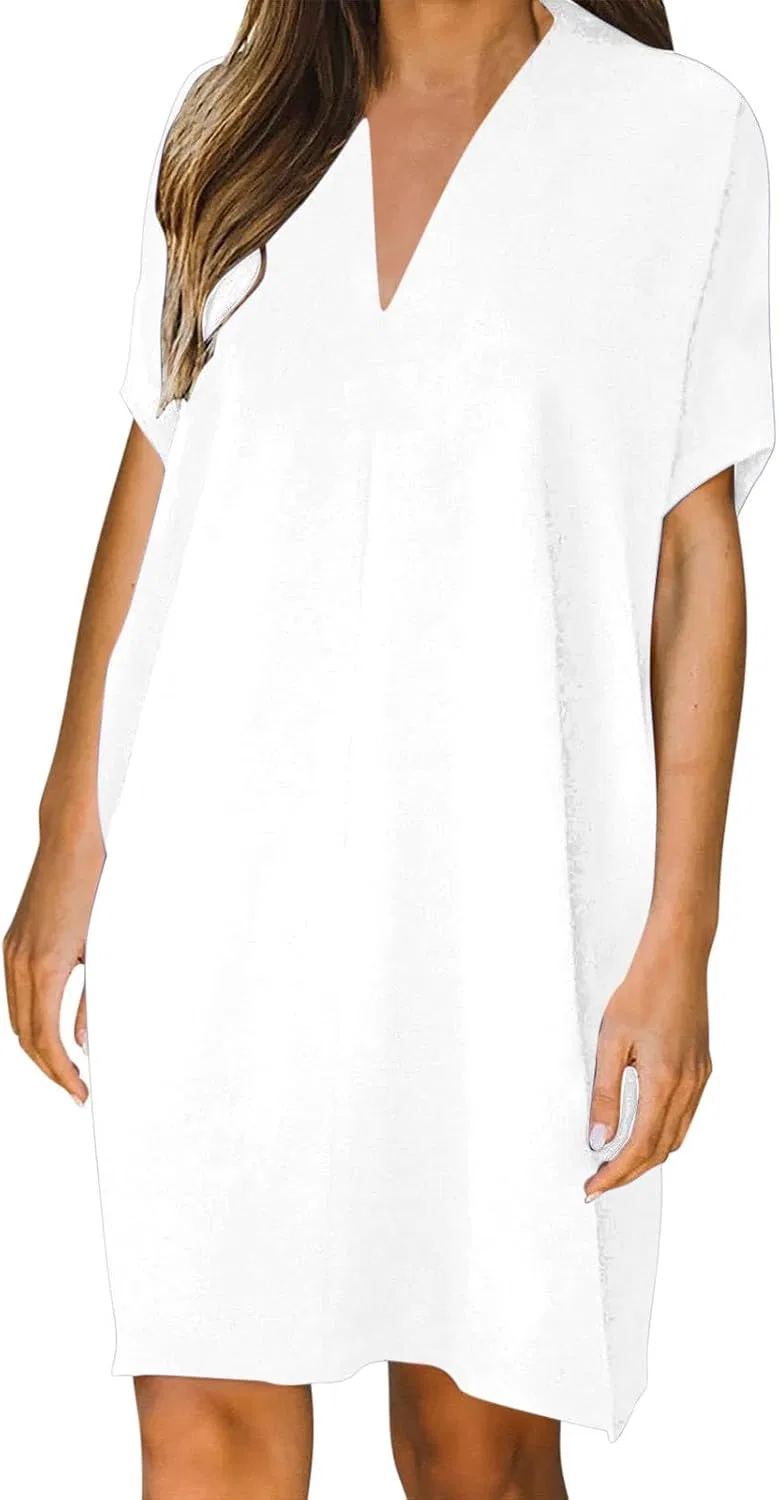 Женское платье с V-образным вырезом Oversized, White