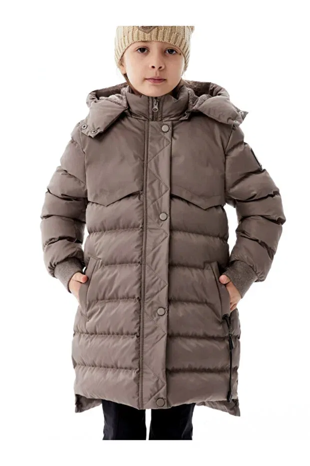 Детский зимнее пуховик для девочек с капюшоном Benitto Kids, Brown