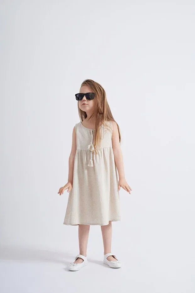 Детское платье для девочек с длинным рукавом Oliven The Kid, Beige