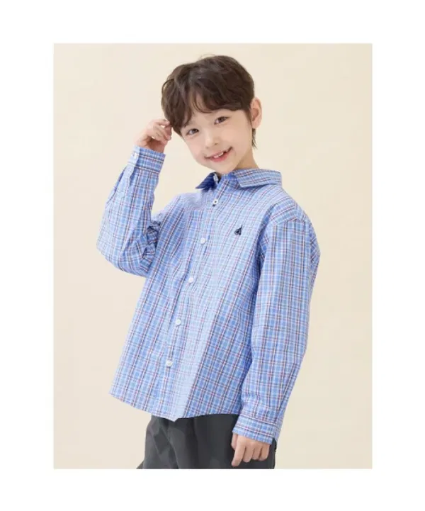 Классическая рубашка в клетку, Beanpole Kids, синий — фото 2