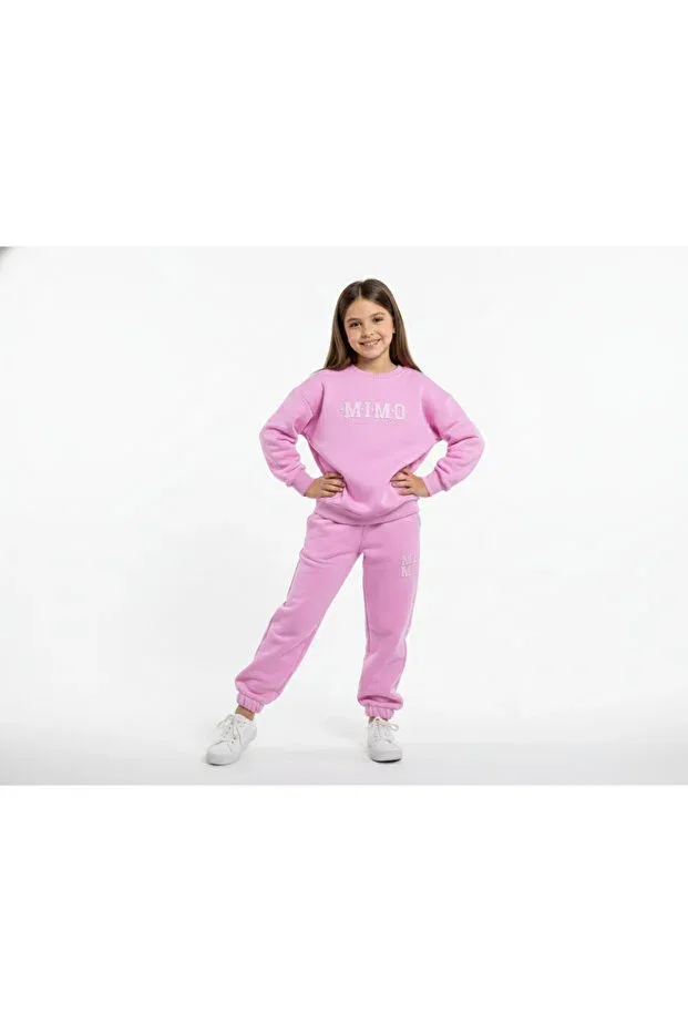 Детский комплект для девочек из футера с принтом Merve Nur Tekstil, Pink — фото 2
